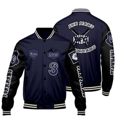Maßgeschneiderte Marine Schwarz Letterman Varsity Jacket Individuelle Stickerei  Druck nach Ihrem Wunsch