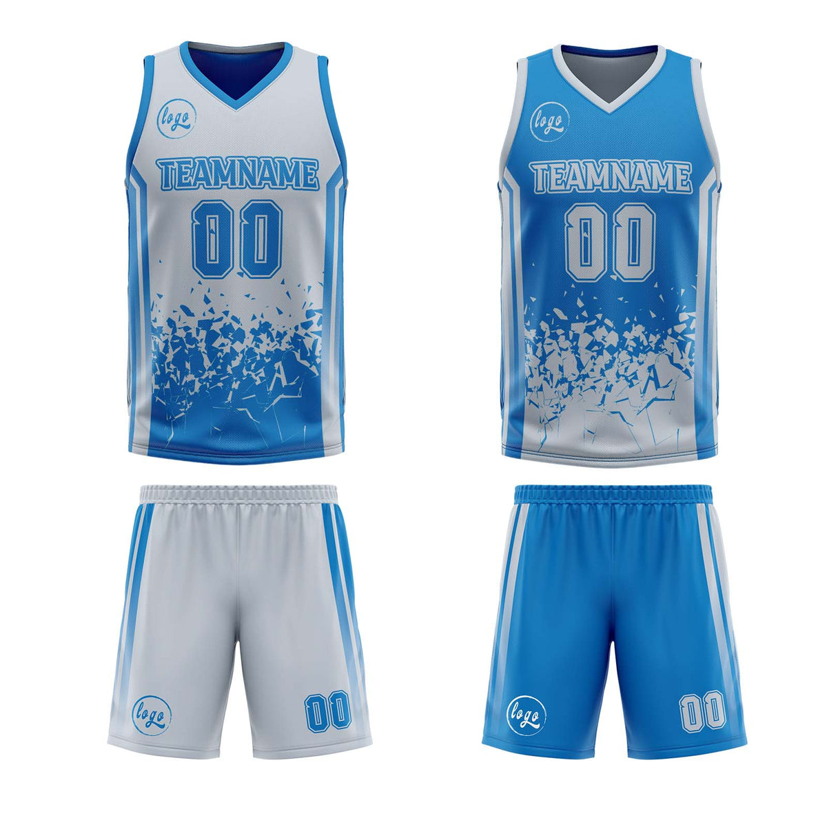 Benutzerdefinierte Blau Grau Reversible Basketball Jersey Personalisierte Print Name Nummer Logo