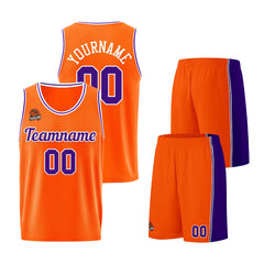 Individuelle Orange-Lila Basketball Jersey Shorts für Männer und Frauen Gestickter und gedruckter Name, Nummer und Logo