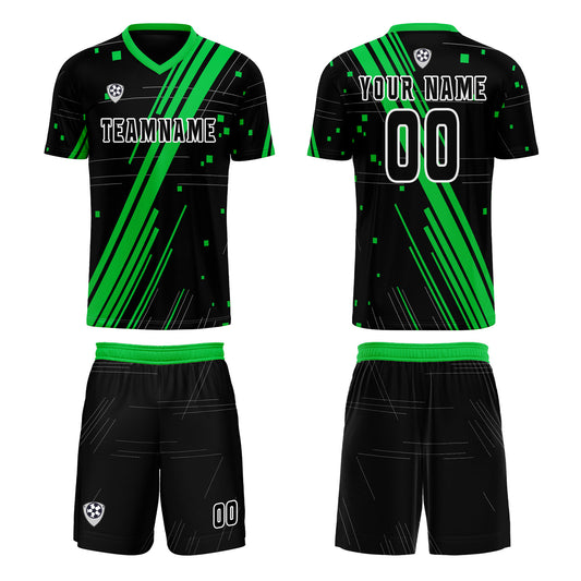 Benutzerdefinierte Schwarz Grün Trikots für Männer Frauen Personalisierte Fußball Uniformen für Erwachsene und Kind