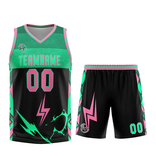 Benutzerdefinierter Schwarz Rosa Basketball Jersey Uniform Anzug gedruckt Ihr Logo Name Nummer