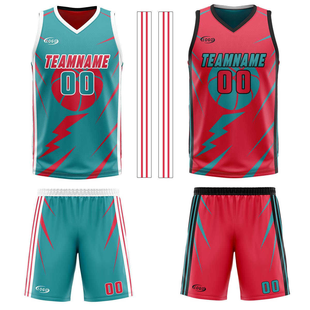 Benutzerdefinierte Cyan Rot Reversible Basketball Jersey Personalisierte Drucken Name Nummer Logo