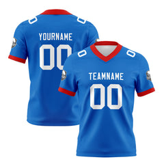 Benutzerdefinierte Blau Weiß Fußball Trikots Personalisierter Name Nummer Logo