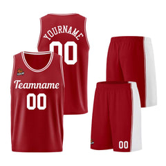 Individuelle Burgund Weiß Basketball Jersey Shorts für Männer und Frauen Gestickter und gedruckter Name, Nummer und Logo