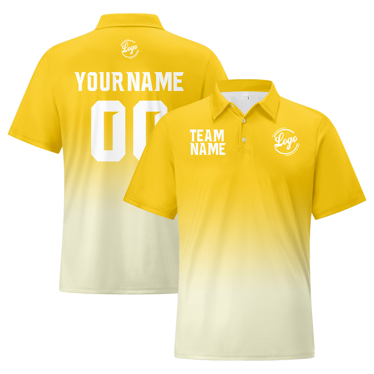 Benutzerdefinierte Gelbe Creme Fußball Gradient Polo-Shirts Fügen Sie Ihr Einzigartiges hinzu Logo/Name/Nummer