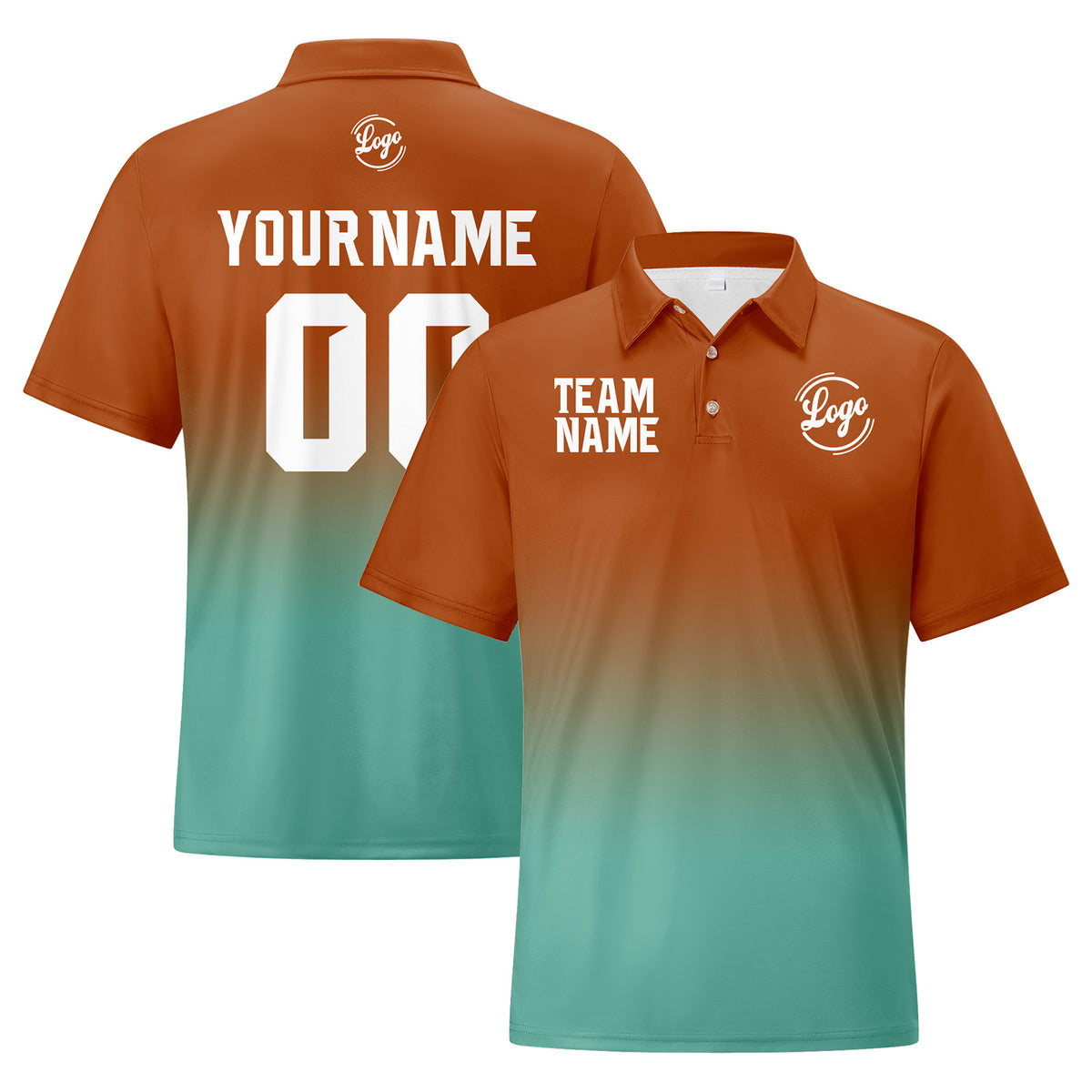 Benutzerdefinierte Braun Cyan Fußball Gradient Polo-Shirts Fügen Sie Ihr Einzigartiges hinzu Logo/Name/Nummer