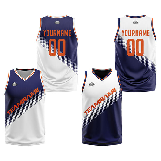 Benutzerdefinierte Marine Weiß Reversible Basketball Jersey Personalisierte Print Name Nummer Logo