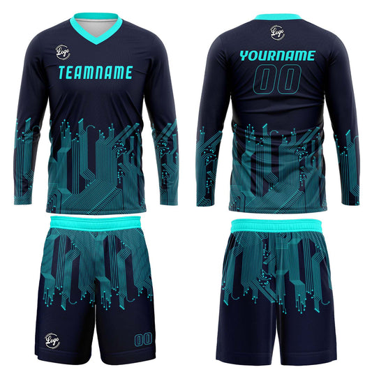 Kundenspezifisches Dunkelblau Cyan Basketball Fußball Schießen langes T-Shirt für Erwachsene und Kinder