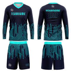 Kundenspezifisches Dunkelblau Cyan Basketball Fußball Schießen langes T-Shirt für Erwachsene und Kinder