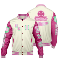 Maßgeschneiderte Rosa Grün Letterman Varsity Jacket Individuelle Stickerei  Druck nach Ihrem Wunsch