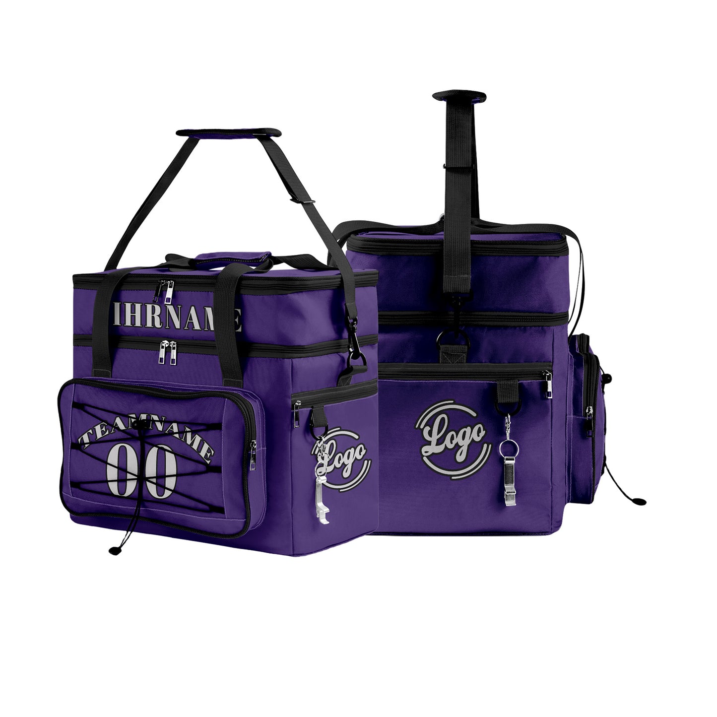 Maßgeschickerte Lila Schwarz vollflächig bedruckte isolierte Kühltasche mit Doppelwand Wasserdichte 600D Oxford Picknick-Tragetasche für Teamevents & Outdoor-Grillen