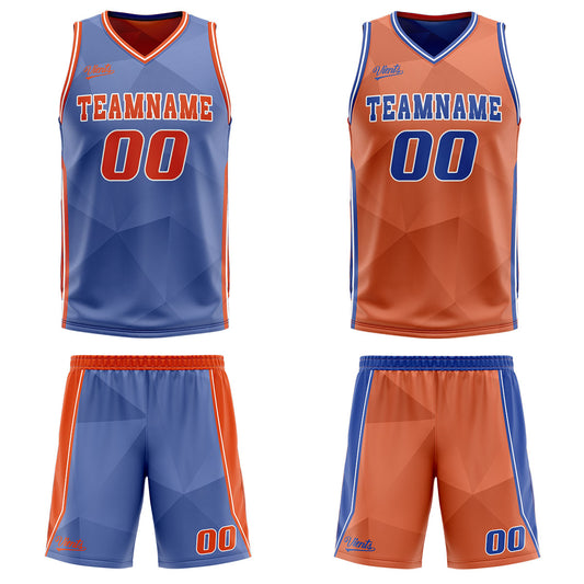 Benutzerdefinierte Blau Orange Reversible Basketball Jersey Personalisierte Drucken Name Nummer Logo
