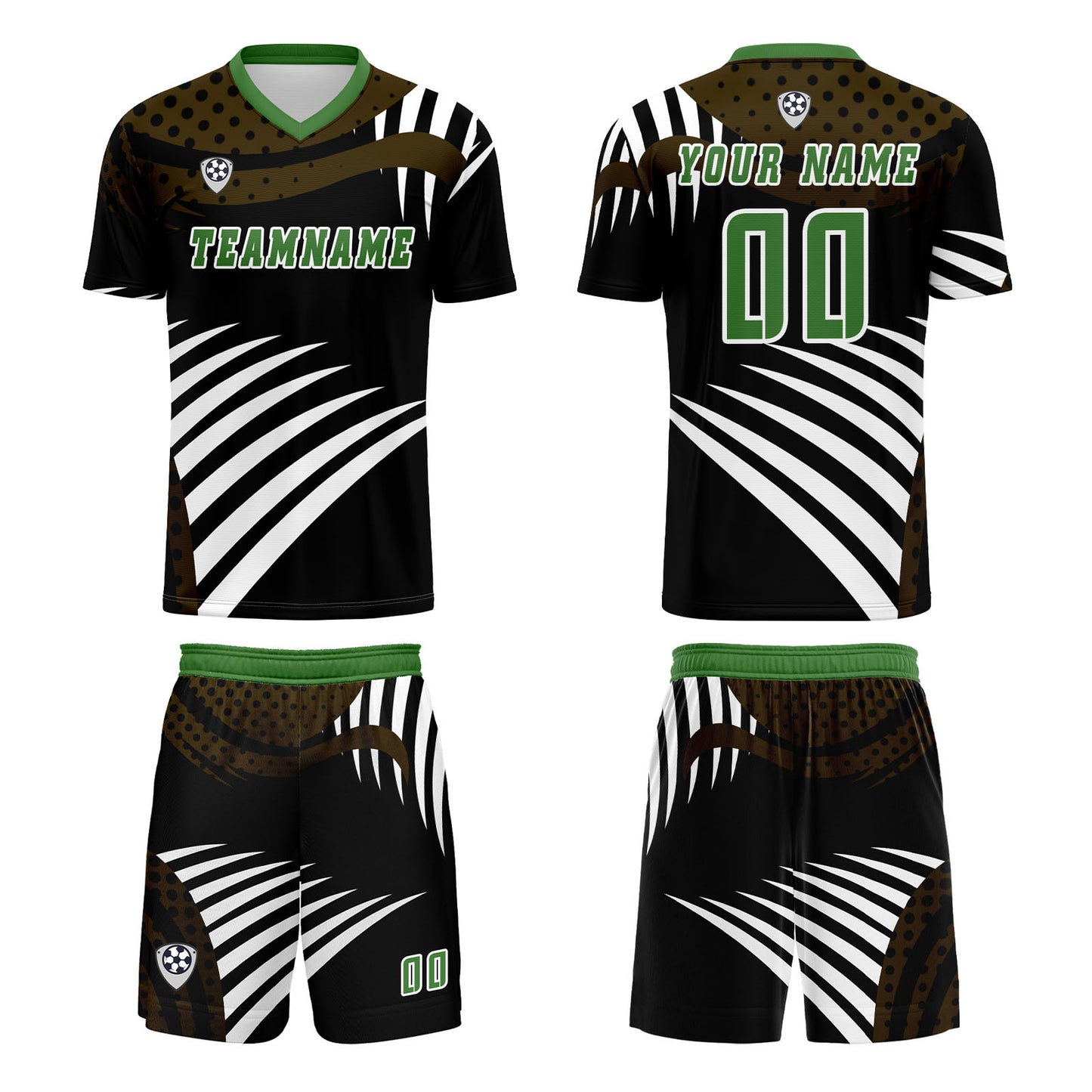 Benutzerdefinierte Braun Grün Trikots für Männer Frauen Personalisierte Fußball Uniformen für Erwachsene und Kind