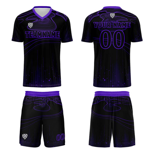 Benutzerdefinierte Schwarz Lila Trikots für Männer Frauen Personalisierte Fußball Uniformen für Erwachsene und Kind