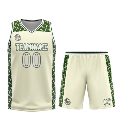 Benutzerdefinierter Creme Grün Basketball Jersey Uniform Anzug gedruckt Ihr Logo Name Nummer