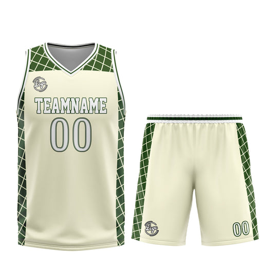 Benutzerdefinierter Creme Grün Basketball Jersey Uniform Anzug gedruckt Ihr Logo Name Nummer
