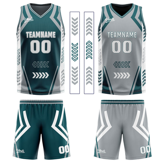 Benutzerdefinierte Langweilig Grün Grau Reversible Basketball Jersey Personalisierte Drucken Name Nummer Logo