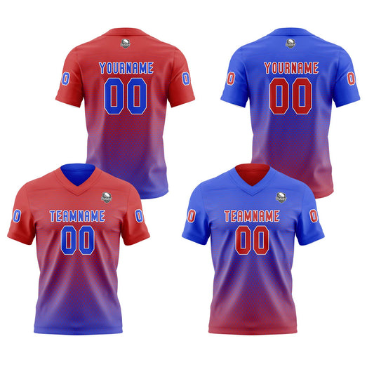 Benutzerdefinierte Rot Blau Reversibel Fußball Trikot Personalisierte Gradient Fußball Shirts für Männer gedruckt Team Name Nummer Logo