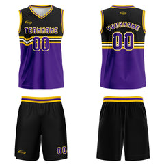 Benutzerdefinierter Schwarz Lila Gelb Weiß Basketball Jersey Uniform Anzug gedruckt Ihr Logo Name Nummer