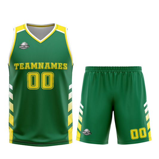 Benutzerdefinierter Grün Gelb Basketball Jersey Uniform Anzug gedruckt Ihr Logo Name Nummer