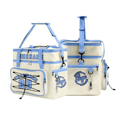 Maßgeschickerte Cremablau vollflächig bedruckte isolierte Kühltasche mit Doppelwand Wasserdichte 600D Oxford Picknick-Tragetasche für Teamevents & Outdoor-Grillen