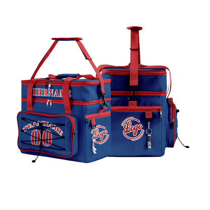 Maßgeschickerte Blau Rot vollflächig bedruckte isolierte Kühltasche mit Doppelwand Wasserdichte 600D Oxford Picknick-Tragetasche für Teamevents & Outdoor-Grillen