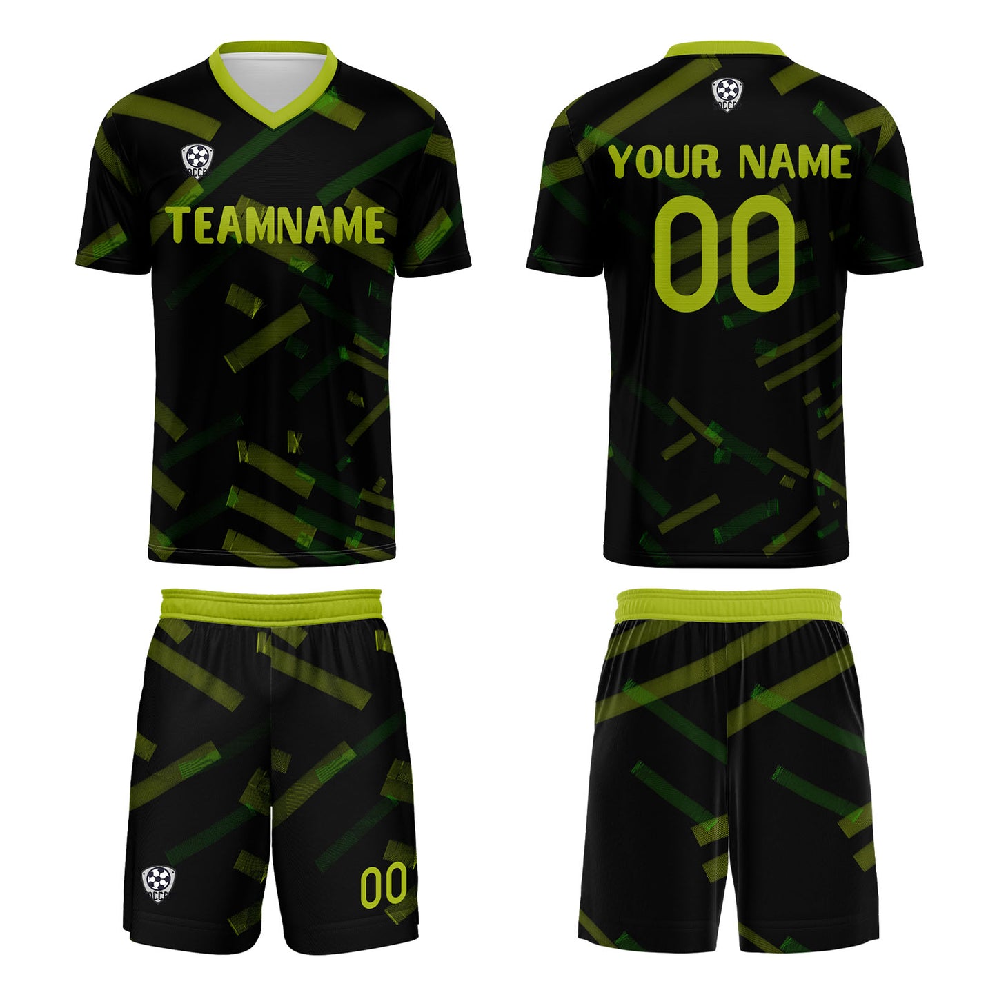 Benutzerdefinierte Schwarz Gelb Grün Fußball Trikots für Männer Frauen Personalisierte Fußball Uniformen für Erwachsene und Kind