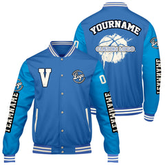 Maßgeschneiderte Hellblau Lichtblau Letterman Varsity Jacket Individuelle Stickerei Druck nach Ihrem Wunsch