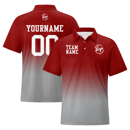 Benutzerdefinierte Burgund Grau Fußball Gradient Polo-Shirts Fügen Sie Ihr Einzigartiges hinzu Logo/Name/Nummer