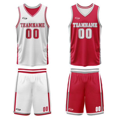 Benutzerdefinierte Weiß Rot Reversible Basketball Jersey Personalisierte Drucken Name Nummer Logo