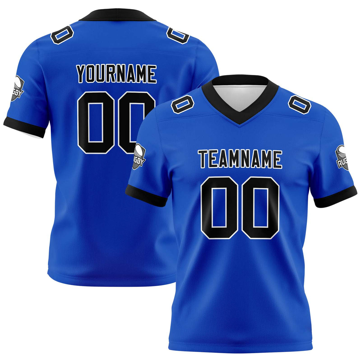 Benutzerdefinierte Blau Schwarz Fußball Trikots Personalisierter Name Nummer Logo