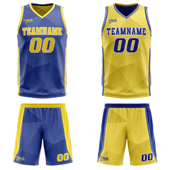 Benutzerdefinierte Blau Gelb Reversible Basketball Jersey Personalisierte Drucken Name Nummer Logo