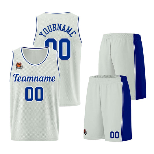 Individuelle Grau-Königlich Basketball Jersey Shorts für Männer und Frauen Gestickter und gedruckter Name, Nummer und Logo