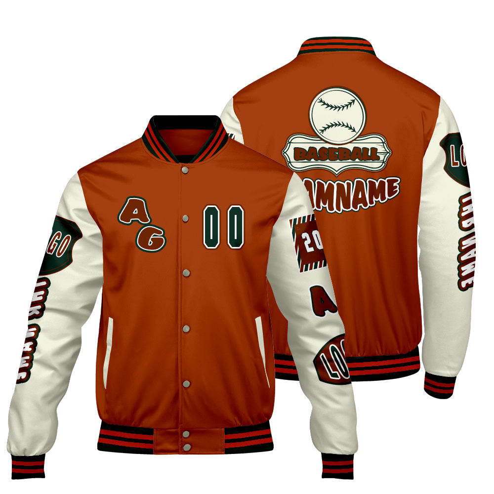 Maßgeschneiderte Orange Grün Letterman Varsity Jacket Individuelle Stickerei  Druck nach Ihrem Wunsch