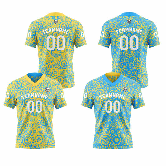 Benutzerdefinierte Blau  Gelb Reversibel Fußball Trikot Personalisierte Gradient Fußball Shirts für Männer gedruckt Team Name Nummer Logo