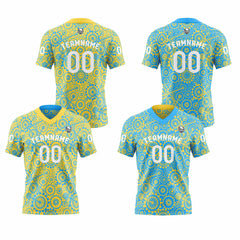 Benutzerdefinierte Blau  Gelb Reversibel Fußball Trikot Personalisierte Gradient Fußball Shirts für Männer gedruckt Team Name Nummer Logo