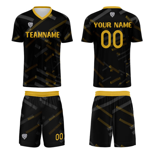 Benutzerdefinierte Schwarz Zitronengelb Fußball Trikots für Männer Frauen Personalisierte Fußball Uniformen für Erwachsene und Kind