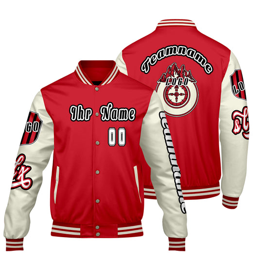 Maßgeschneiderte Rot Weiß Letterman Varsity Jacket Individuelle Stickerei  Druck nach Ihrem Wunsch