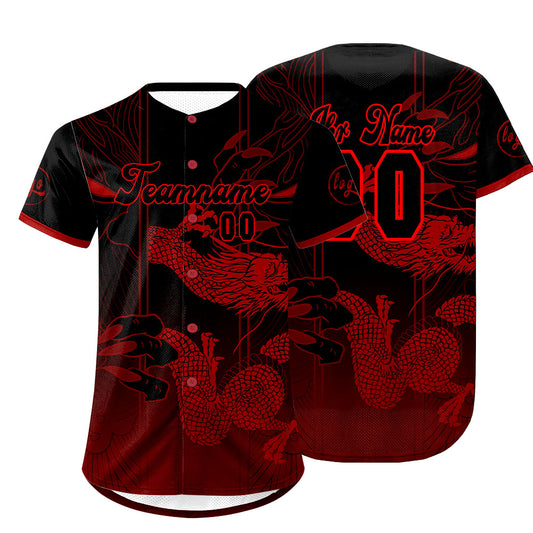 Benutzerdefiniert Rot Schwarz Personalisierter Baseball Jersey mit Farbverlauf Team Uniform mit Namen und Nummer