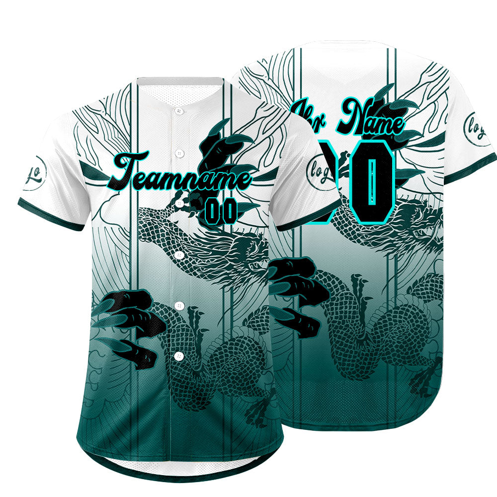 Benutzerdefiniert Weiß Cyan Personalisierter Baseball Jersey mit Farbverlauf Team Uniform mit Namen und Nummer