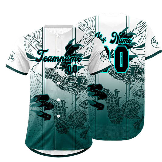 Benutzerdefiniert Weiß Cyan Personalisierter Baseball Jersey mit Farbverlauf Team Uniform mit Namen und Nummer