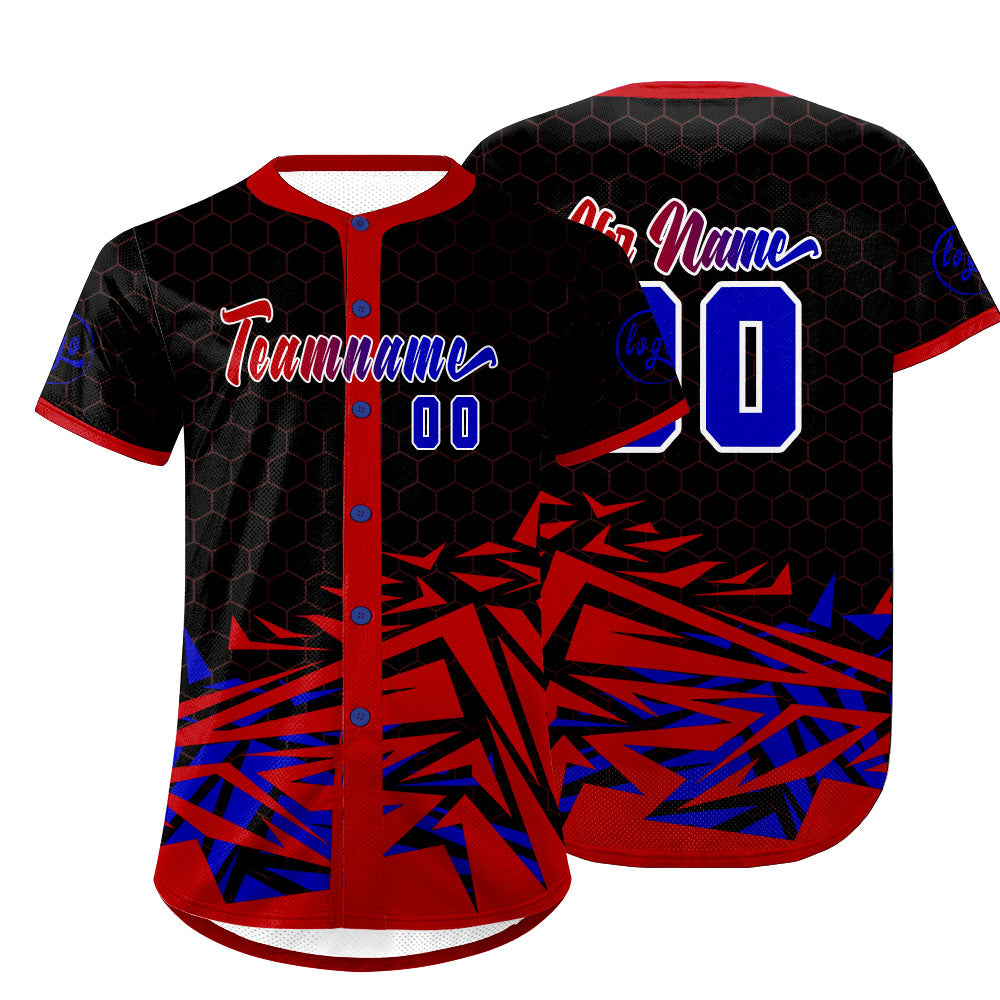Benutzerdefiniert Rot Blau Personalisierter Baseball Jersey mit Farbverlauf Team Uniform mit Namen und Nummer