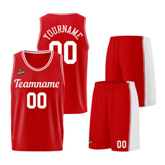 Individuelle Rot Weiß Basketball Jersey Shorts für Männer und Frauen Gestickter und gedruckter Name, Nummer und Logo