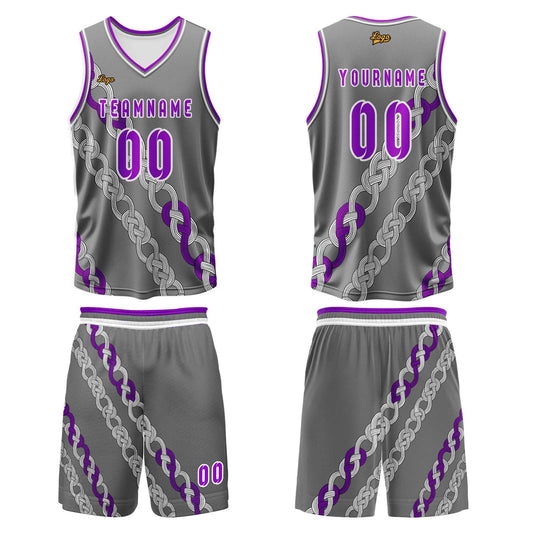 Benutzerdefinierter Grau Violett Basketball Jersey Uniform Anzug gedruckt Ihr Logo Name Nummer