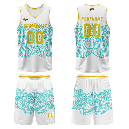 Benutzerdefinierter Blaue Zitrone Gelb Basketball Jersey Uniform Anzug gedruckt Ihr Logo Name Nummer