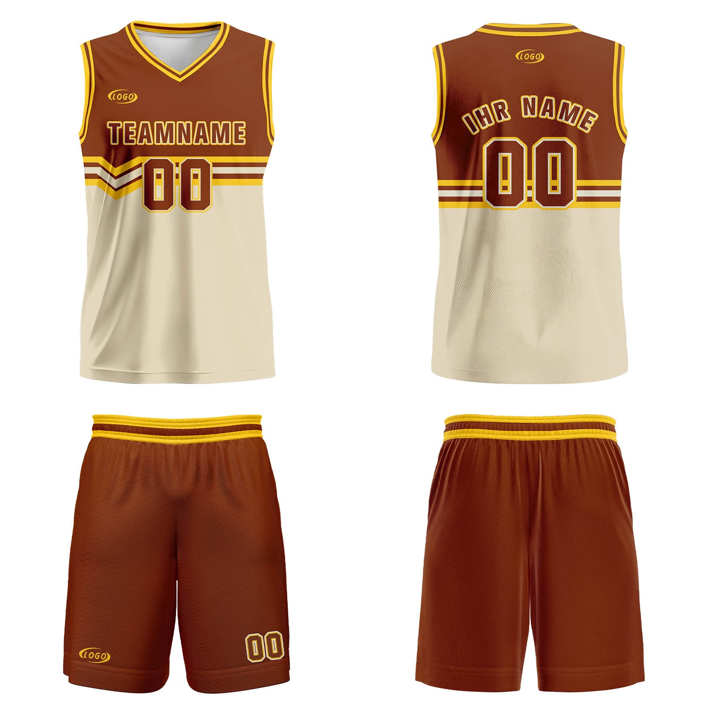 Benutzerdefinierter Braun Beige Gelb Basketball Jersey Uniform Anzug gedruckt Ihr Logo Name Nummer
