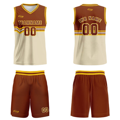 Benutzerdefinierter Braun Beige Gelb Basketball Jersey Uniform Anzug gedruckt Ihr Logo Name Nummer