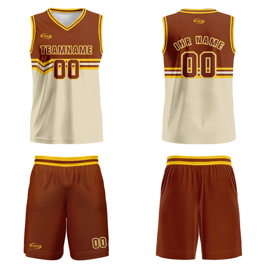 Benutzerdefinierter Braun Beige Gelb Basketball Jersey Uniform Anzug gedruckt Ihr Logo Name Nummer