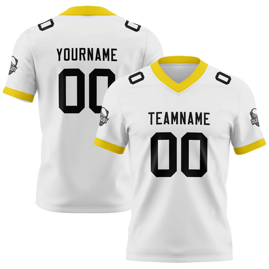 Benutzerdefinierte Weiß Gelb Fußball Trikots Personalisierter Name Nummer Logo