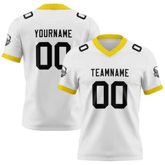 Benutzerdefinierte Weiß Gelb Fußball Trikots Personalisierter Name Nummer Logo